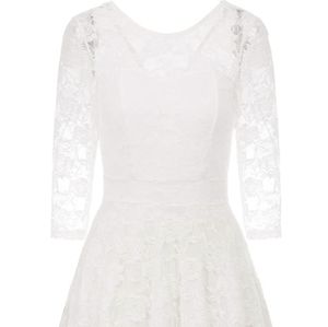 Jasambac White Lace A-Line 3/4 Sleeve Cocktail Dress - XXL